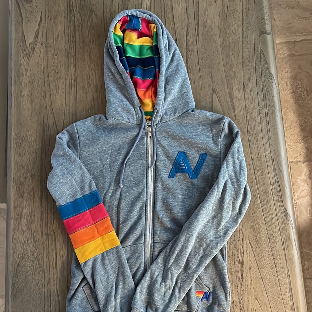 Aviator Nation Unisex Zip Front Sweatshirt in Heather Grey XS